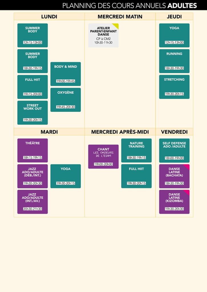 Planning 2025-2026 L'ESAM adultes