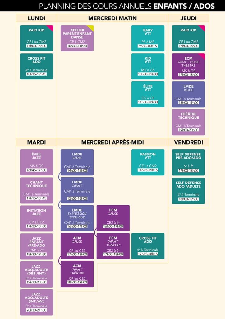 Planning 2025-2026 L'ESAM enfants